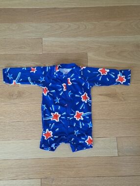 Hanna Andersson Blue One-Piece Swimsuit with Red Star Print